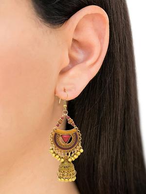 brown metal jhumka earring - 16834802 - Standard Image - 4