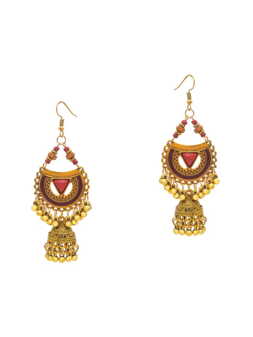 brown metal jhumka earring - 16834802 - Zoom Image - 2