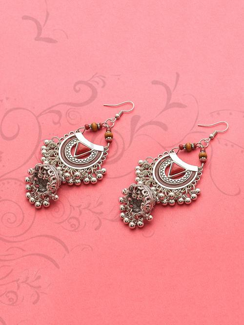red metal jhumka earring - 16834807 - Very Small Image - 1