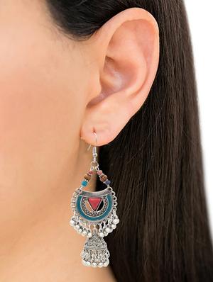 blue metal jhumka earring - 16834811 - Standard Image - 4