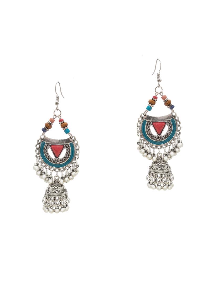 blue metal jhumka earring - 16834811 - Zoom Image - 2