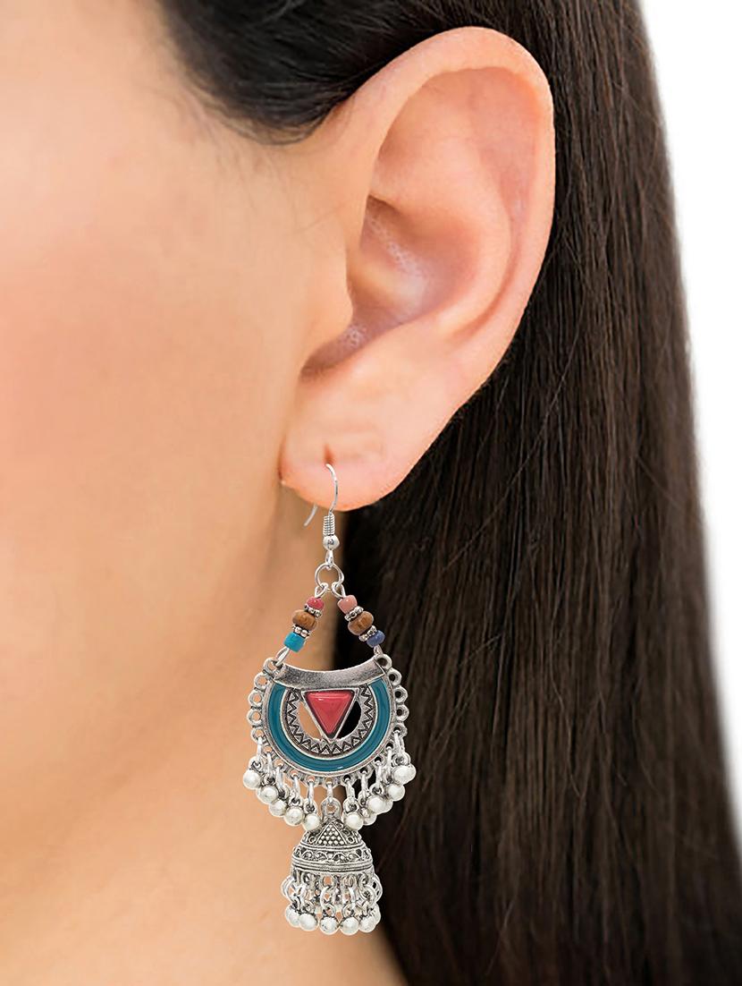 blue metal jhumka earring - 16834811 - Zoom Image - 4