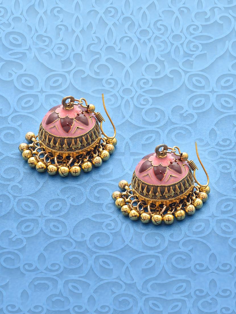 pink metal jhumka earring - 16834815 - Zoom Image - 1