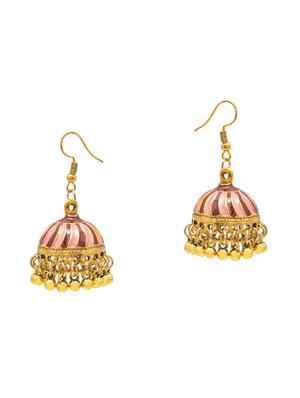 pink metal jhumka earring - 16834825 - Standard Image - 2
