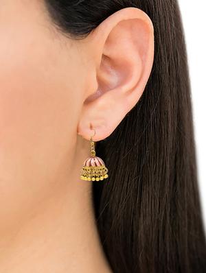 pink metal jhumka earring - 16834825 - Standard Image - 4