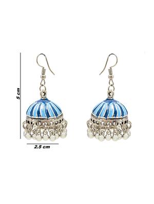blue metal jhumka earring - 16834835 - Standard Image - 3