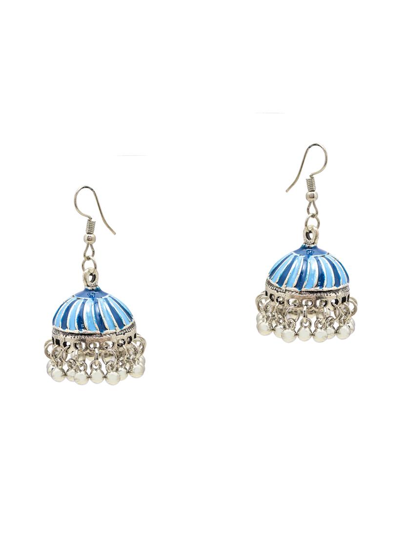 blue metal jhumka earring - 16834835 - Zoom Image - 2