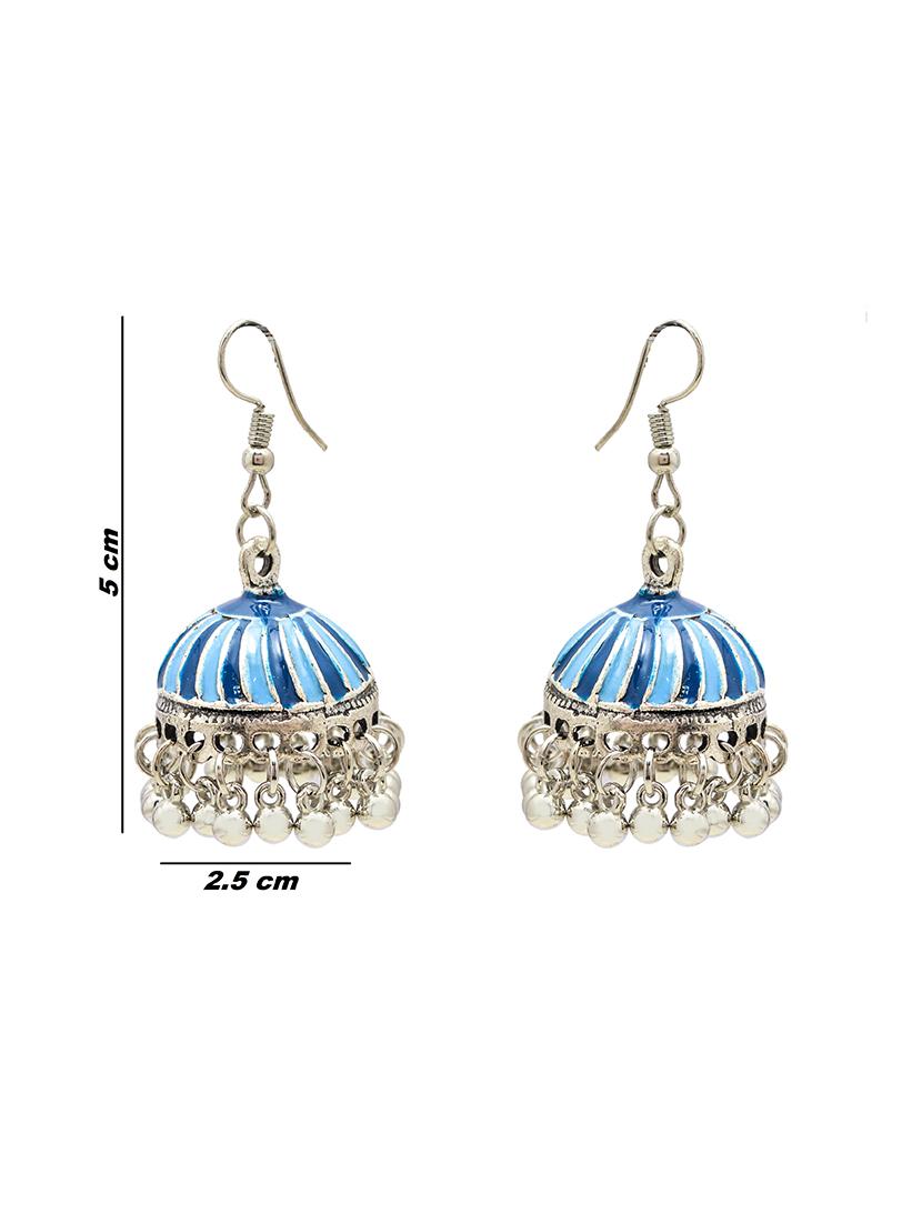 blue metal jhumka earring - 16834835 - Zoom Image - 3