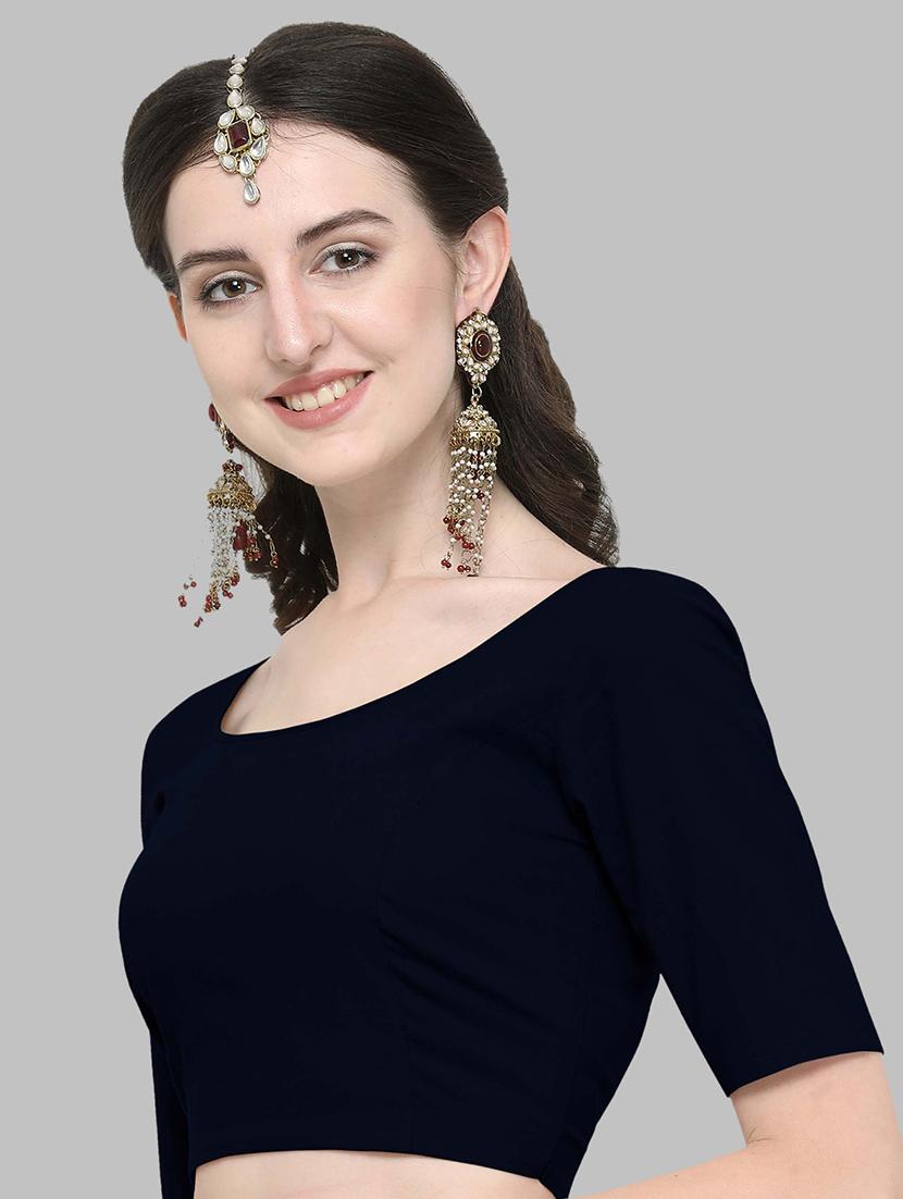 navy solid blouse - 16835028 - Zoom Image - 2