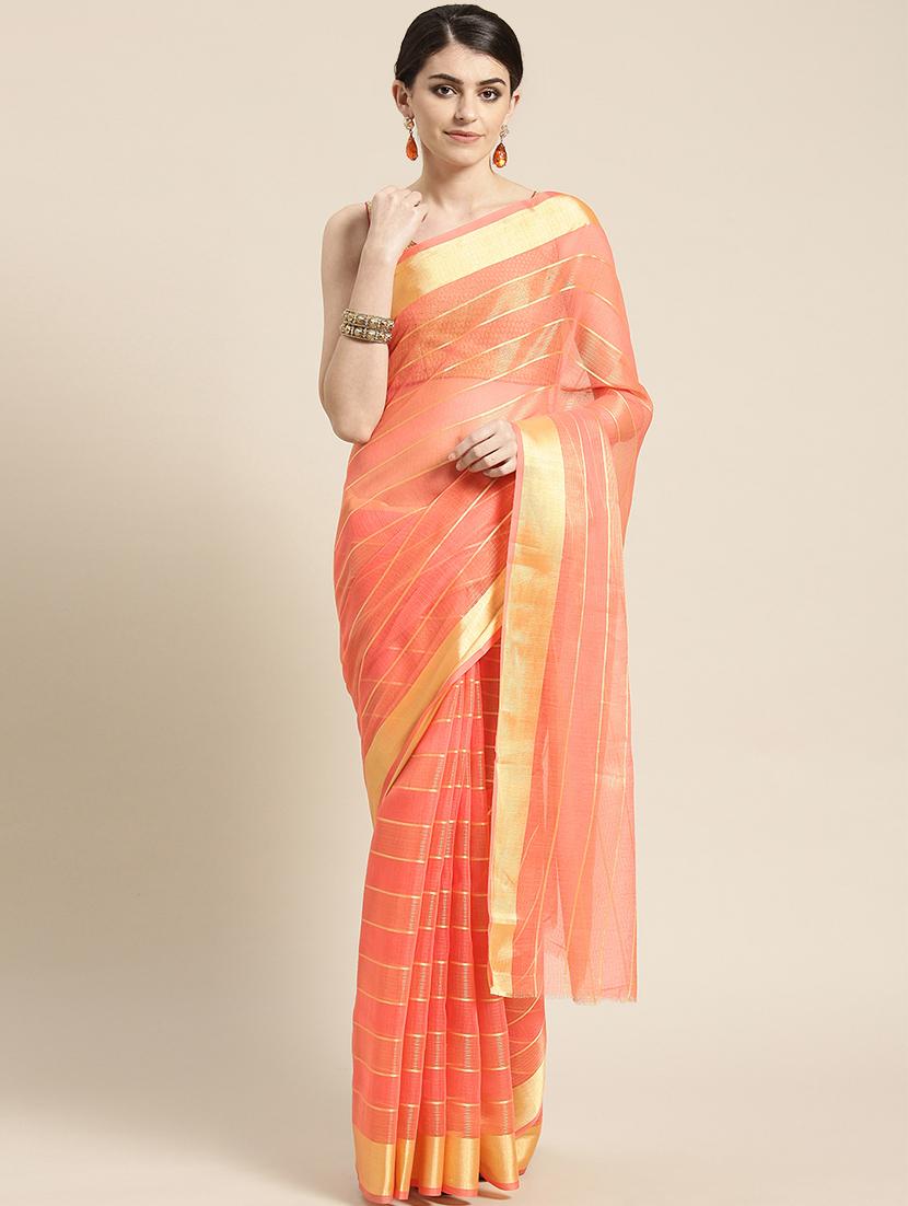 checkered chanderi saree with blouse - 16835565 - Zoom Image - 1