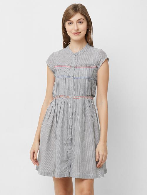 pleat detail striped flared dress - 16835923 - Standard Image - 1