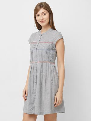 pleat detail striped flared dress - 16835923 - Standard Image - 2