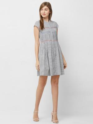 pleat detail striped flared dress - 16835923 - Standard Image - 4