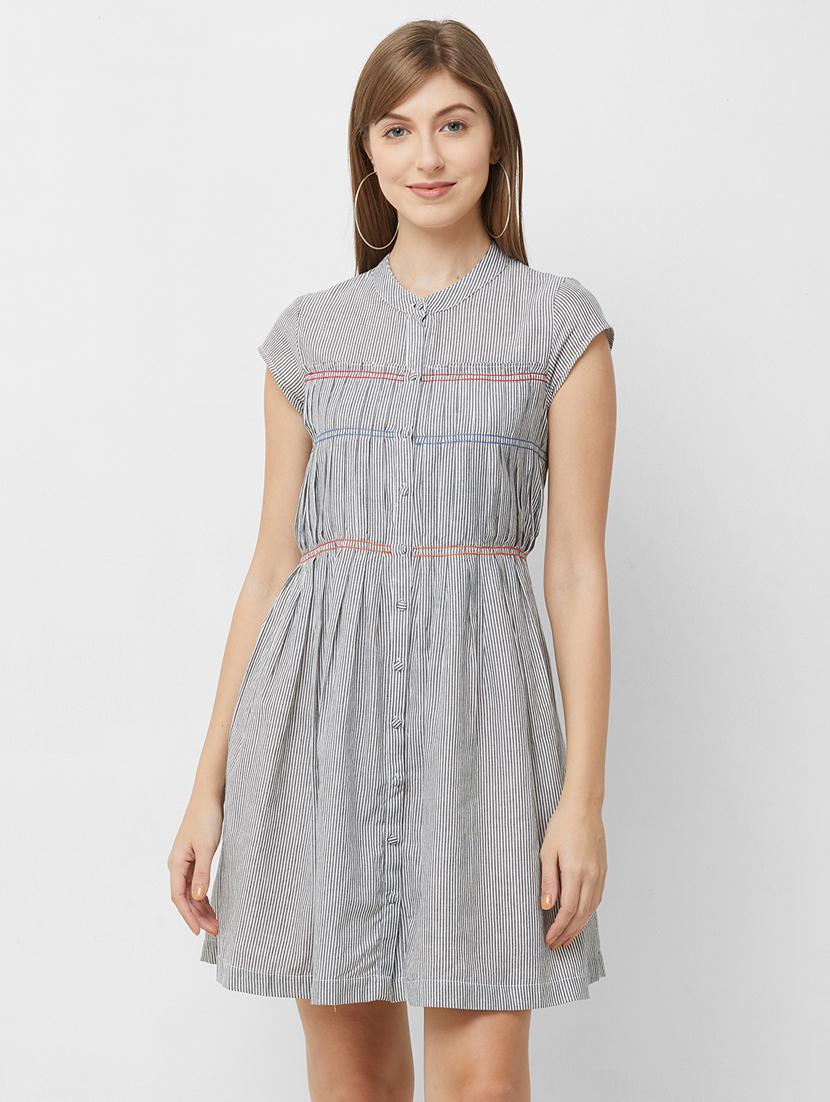 pleat detail striped flared dress - 16835923 - Zoom Image - 1