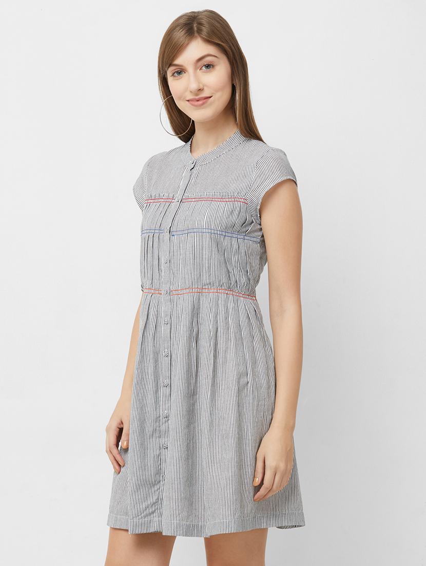 pleat detail striped flared dress - 16835923 - Zoom Image - 2