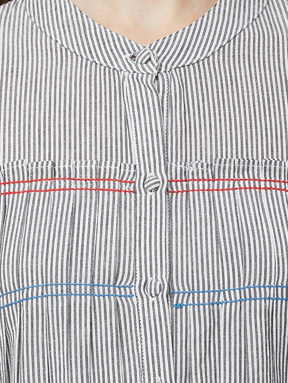 pleat detail striped flared dress - 16835923 - Zoom Image - 5