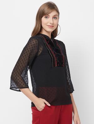 dobby sleeved embroidered detail top - 16835936 - Standard Image - 2