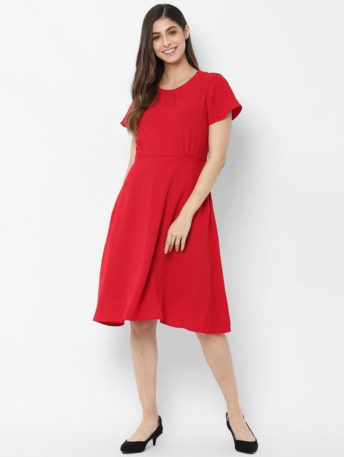 pocket detail solid fit & flare dress - 16835983 - Standard Image - 1