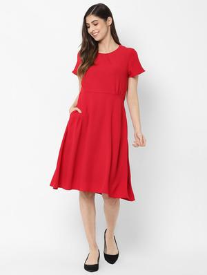 pocket detail solid fit & flare dress - 16835983 - Standard Image - 2