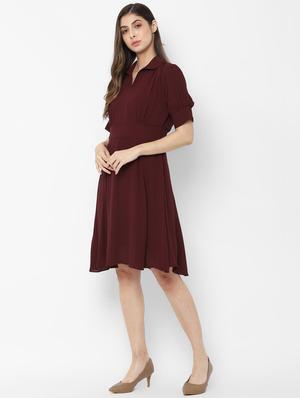 shirt collar gathered detail fit & flare dress - 16835984 - Standard Image - 2