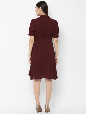 shirt collar gathered detail fit & flare dress - 16835984 - Standard Image - 3