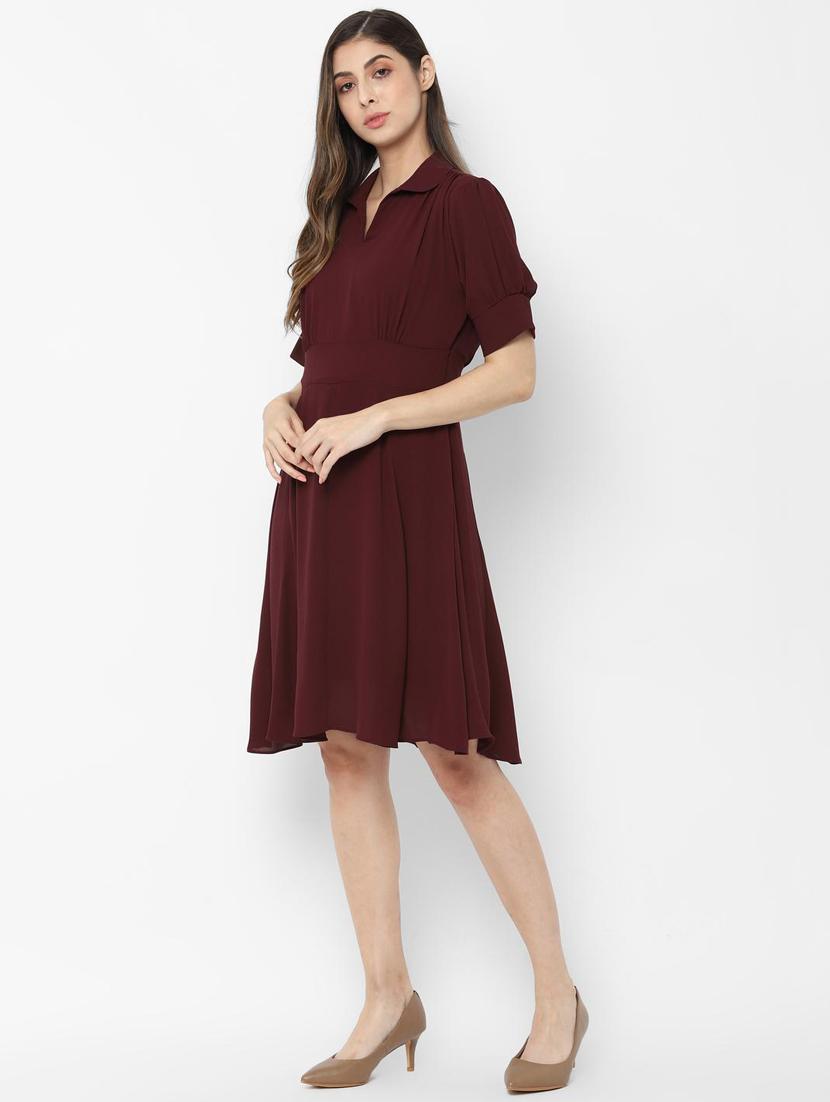 shirt collar gathered detail fit & flare dress - 16835984 - Zoom Image - 2