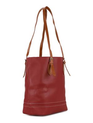 maroon leatherette combo handbag - 16835996 - Standard Image - 4