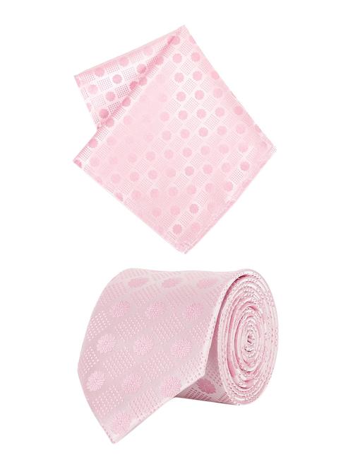 pink micro polyester tie with pocketsquare - 16836356 - Very Small Image - 1