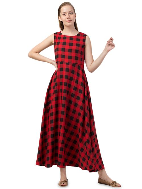 round neck checkered maxi dress - 16836666 - Standard Image - 1