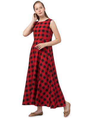 round neck checkered maxi dress - 16836666 - Standard Image - 2