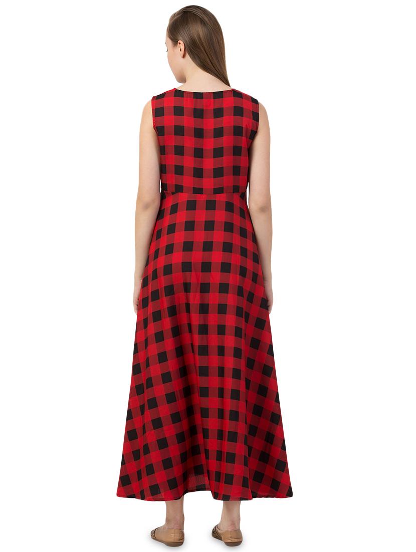 round neck checkered maxi dress - 16836666 - Zoom Image - 3