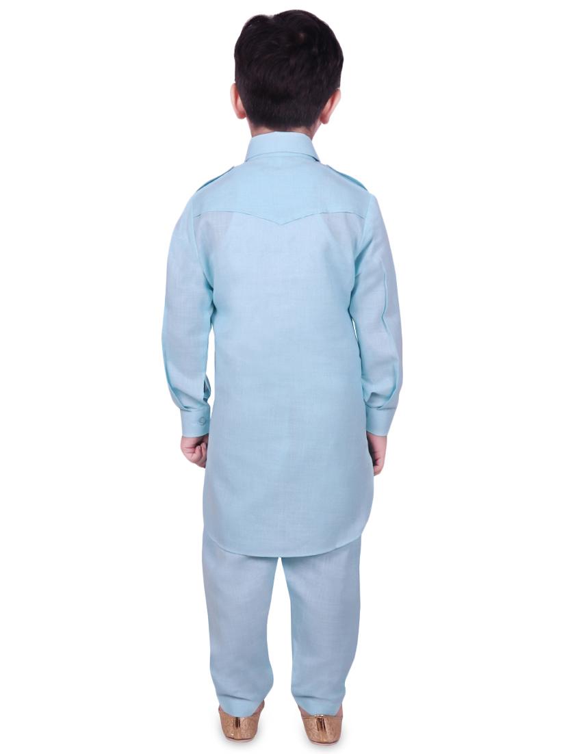 navy blue cotton kurta - 16837110 - Zoom Image - 3