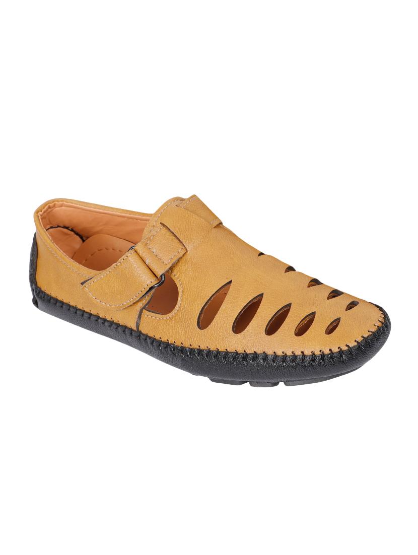 tan leatherette slip on sandals - 16837198 - Zoom Image - 1