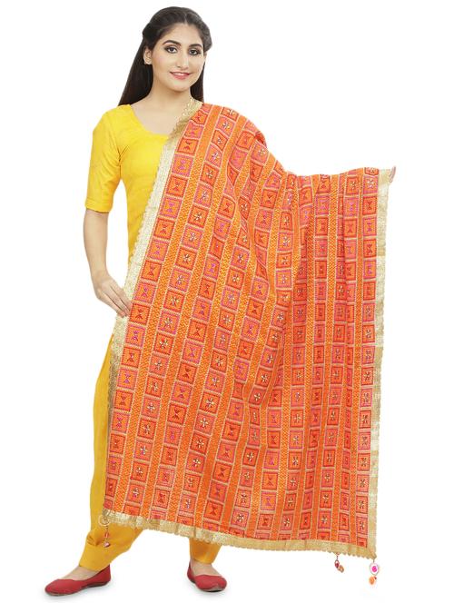 self design phulkari dupatta - 16837556 - Very Small Image - 1