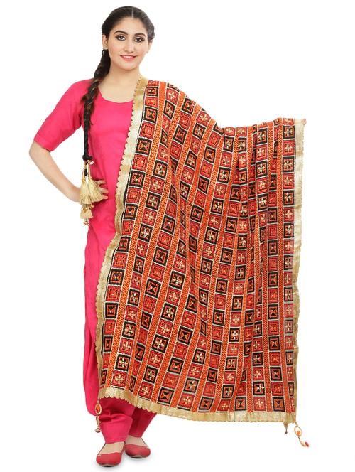 self desing phulkari dupatta - 16837558 - Standard Image - 1