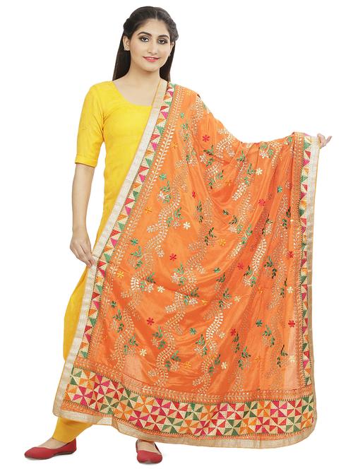 bordered phulkari dupatta - 16837576 - Standard Image - 1