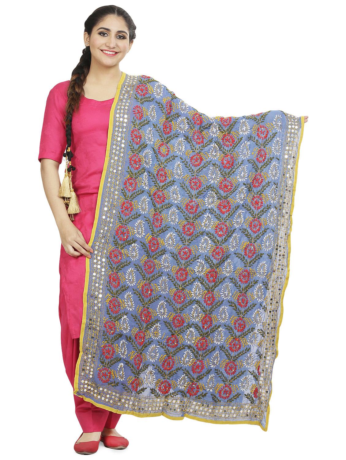 floral phulkari dupatta - 16837580 - Zoom Image - 1