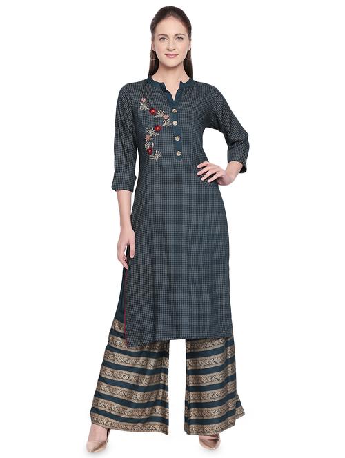 embroidered kurta palazzo set - 16837741 - Standard Image - 1