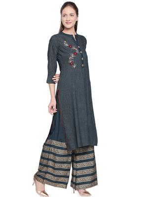 embroidered kurta palazzo set - 16837741 - Standard Image - 2