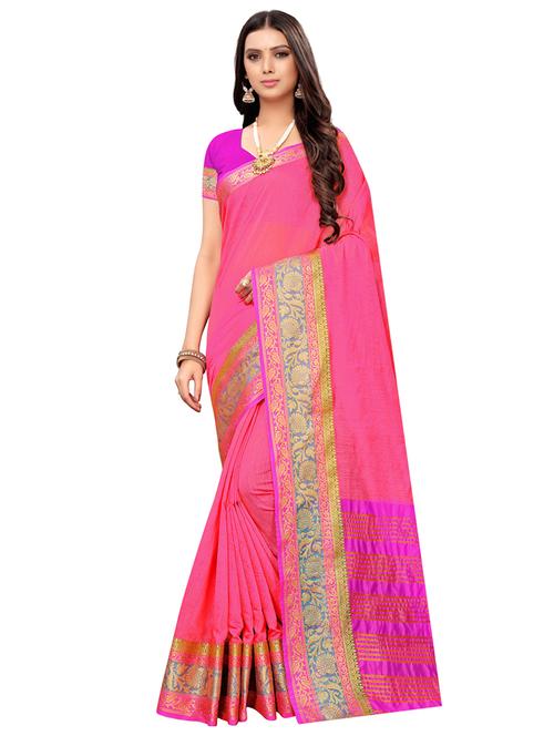 solid bordered maheshwari saree with blouse - 16837882 - Standard Image - 1