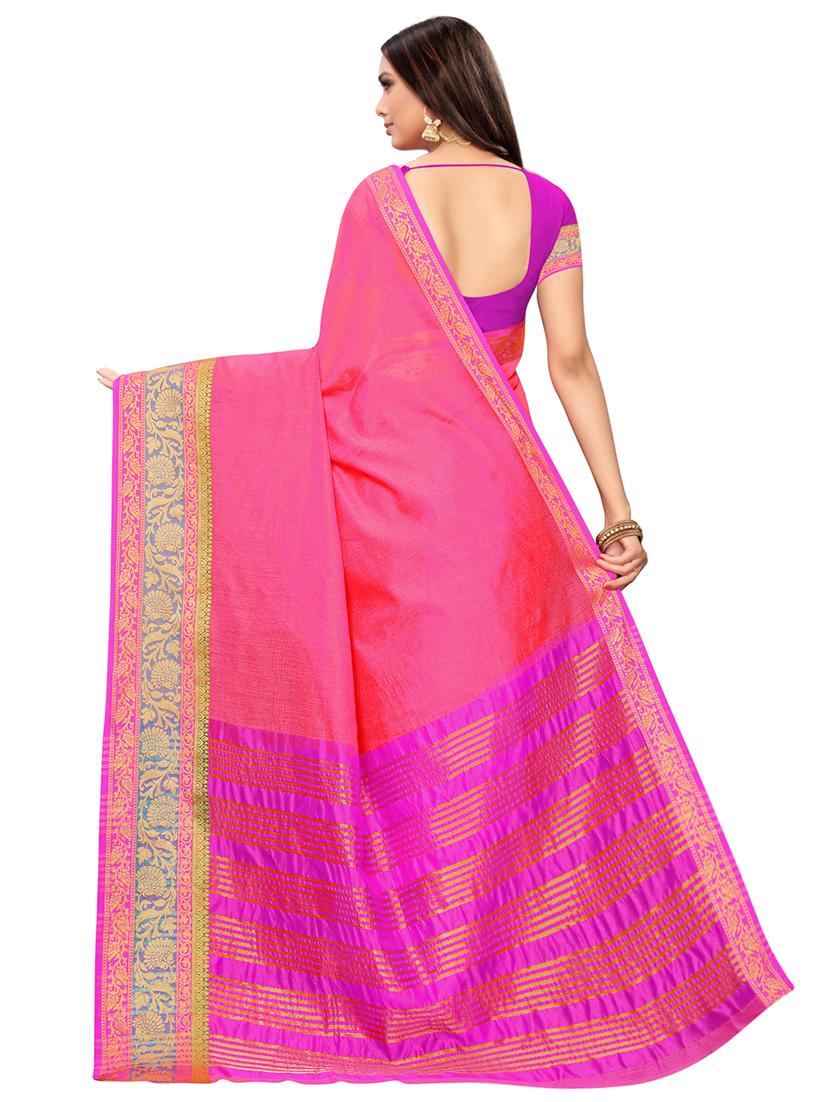 solid bordered maheshwari saree with blouse - 16837882 - Zoom Image - 2