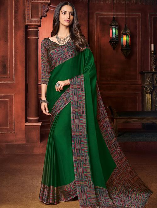 solid bordered saree with blouse - 16837983 - Very Small Image - 1