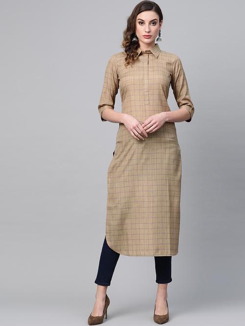 checkered straight kurta - 16838106 - Standard Image - 1