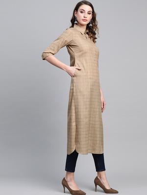 checkered straight kurta - 16838106 - Standard Image - 2