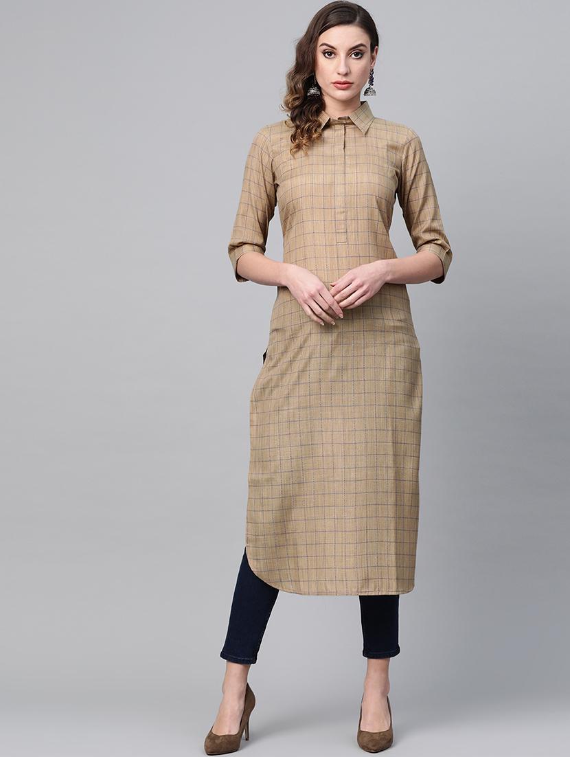 checkered straight kurta - 16838106 - Zoom Image - 1