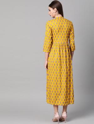 mandarin neck block print a-line dress - 16838152 - Standard Image - 3