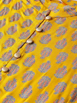 mandarin neck block print a-line dress - 16838152 - Standard Image - 4