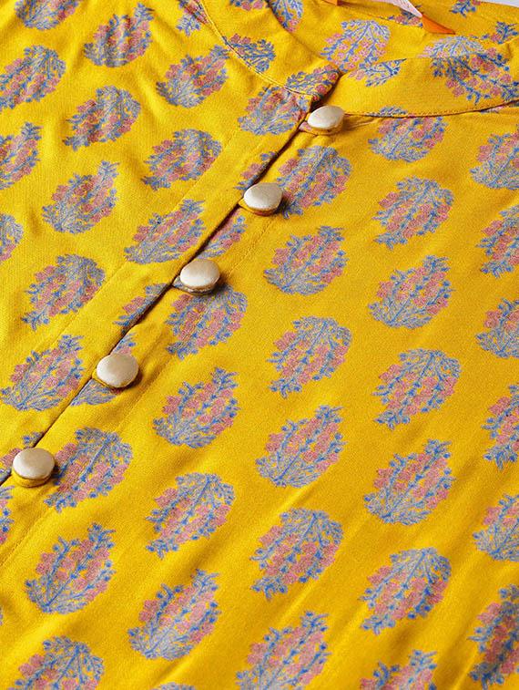 mandarin neck block print a-line dress - 16838152 - Zoom Image - 4