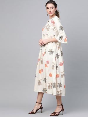 flute sleeves printed a-line dress - 16838155 - Standard Image - 2