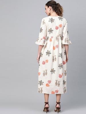 flute sleeves printed a-line dress - 16838155 - Standard Image - 3